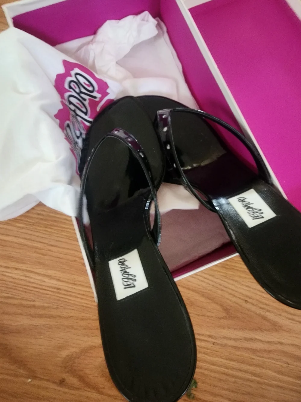Leggiadro Black Patent Studded Thong Sandals